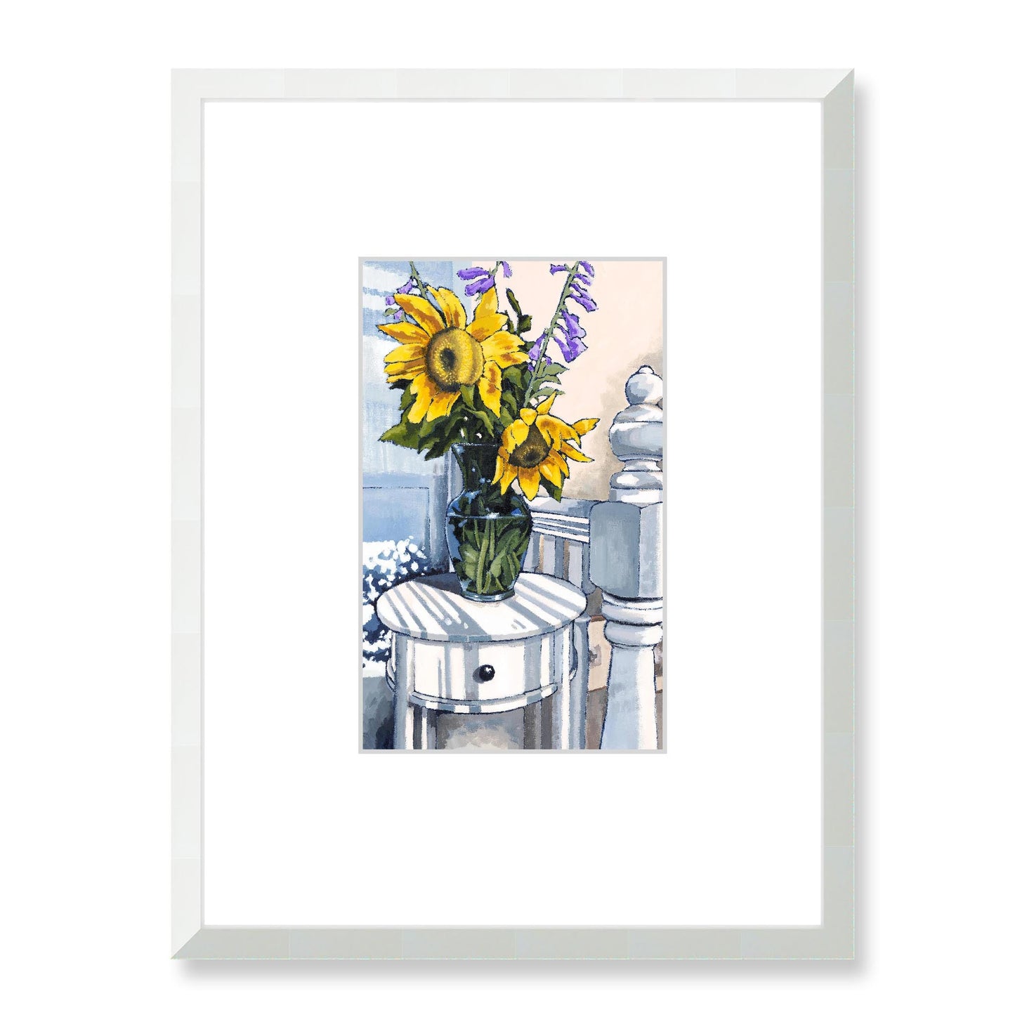 Framed Fine Art Print, Faux Mat - 18x24 inches | Sunflowers in Acrylic, FMV-1040-001, Prints, Fine art, White Frame, 45 x 60 cm ,18 x 24 inches