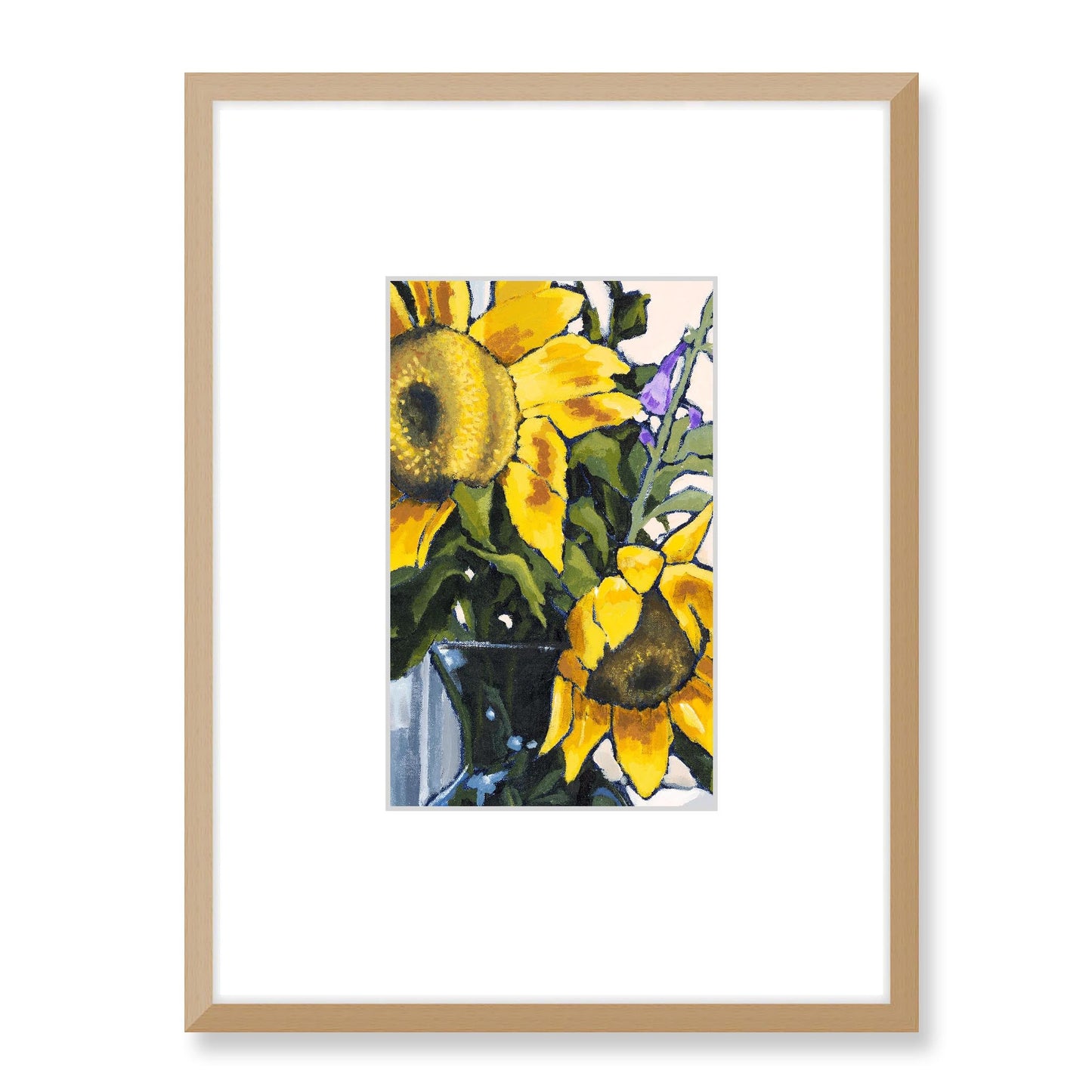 Framed Fine Art Print, Faux Mat - 18x24 inches | Sunflowers in Acrylic, FMV-1040-002, Prints, Fine art, Natural Frame, 45 x 60 cm ,18 x 24 inches