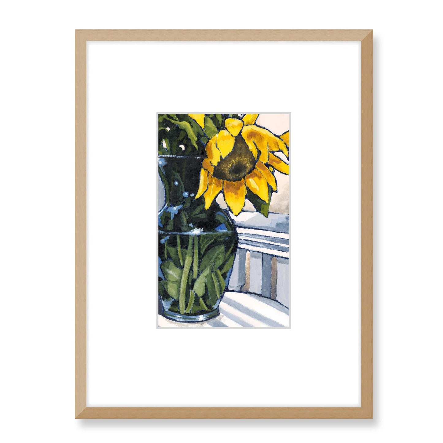 Framed Fine Art Print, Faux Mat - 18x24 inches | Sunflowers in Acrylic, FMV-1040-003, Prints, Fine art, Natural Frame, 45 x 60 cm ,18 x 24 inches