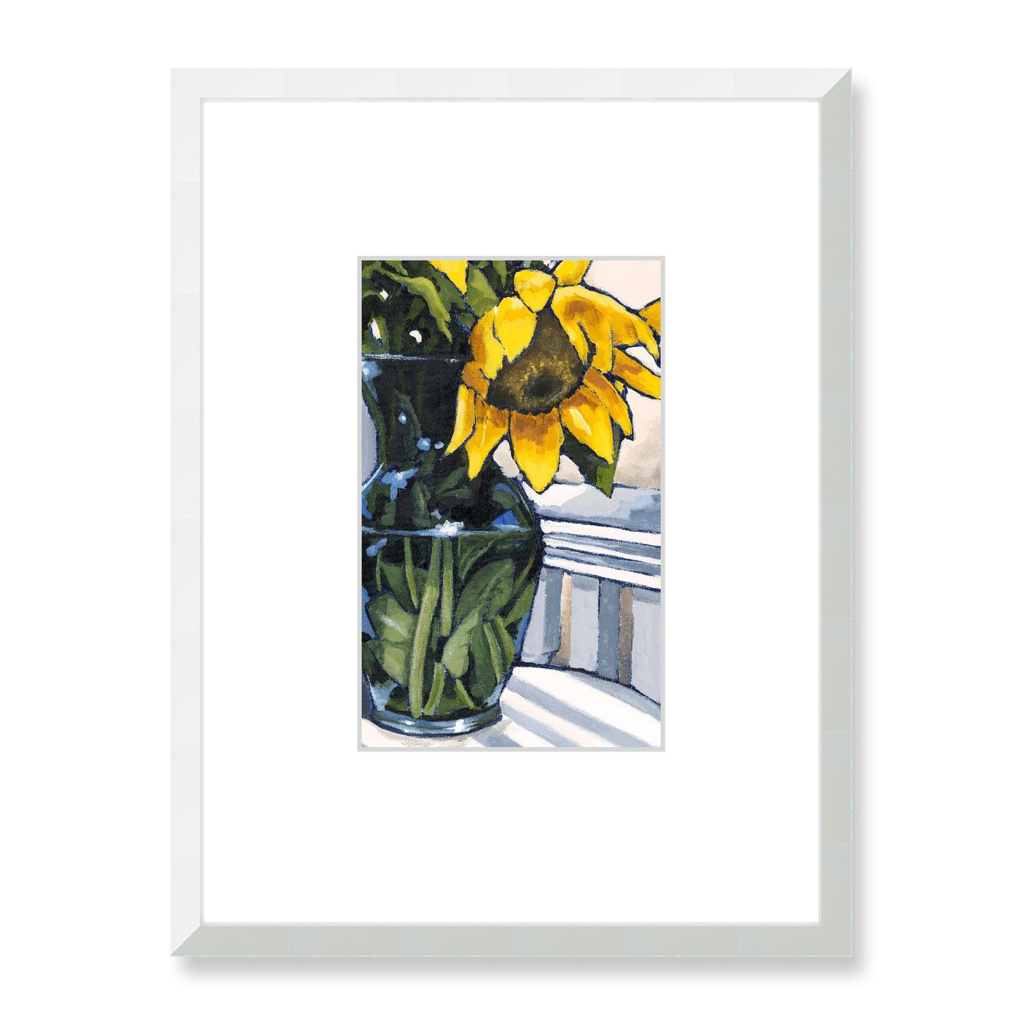 Framed Fine Art Print, Faux Mat - 18x24 inches | Sunflowers in Acrylic, FMV-1040-003, Prints, Fine art, White Frame, 45 x 60 cm ,18 x 24 inches