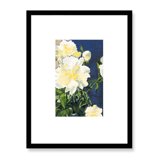 Framed Fine Art Print, Faux Mat - 18x24 inches | White Peonies in Acrylic, FMV-1050, Prints, Fine art, Black Frame, 45 x 60 cm ,18 x 24 inches