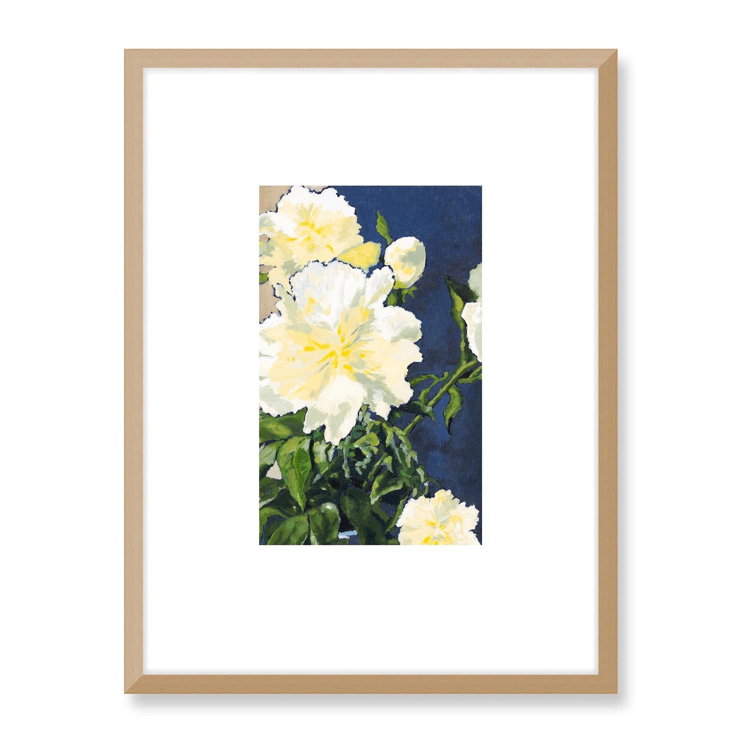 Framed Fine Art Print, Faux Mat - 18x24 inches | White Peonies in Acrylic, FMV-1050, Prints, Fine art, Natural Frame, 45 x 60 cm ,18 x 24 inches