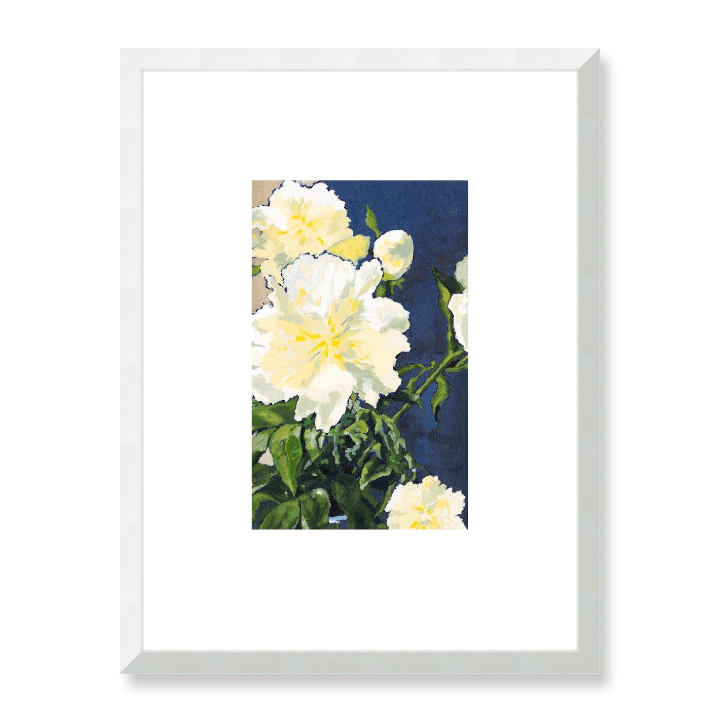 Framed Fine Art Print, Faux Mat - 18x24 inches | White Peonies in Acrylic, FMV-1050, Prints, Fine art, White Frame, 45 x 60 cm ,18 x 24 inches