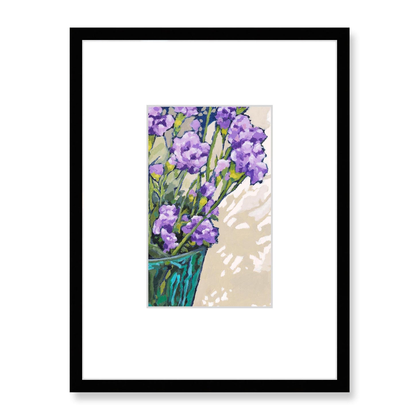 Framed Fine Art Print, Faux Mat - 18x24 inches | Mauve Carnations in Acrylic, FMV-1070, Prints, Fine art, Black Frame, 45 x 60 cm ,18 x 24 inches