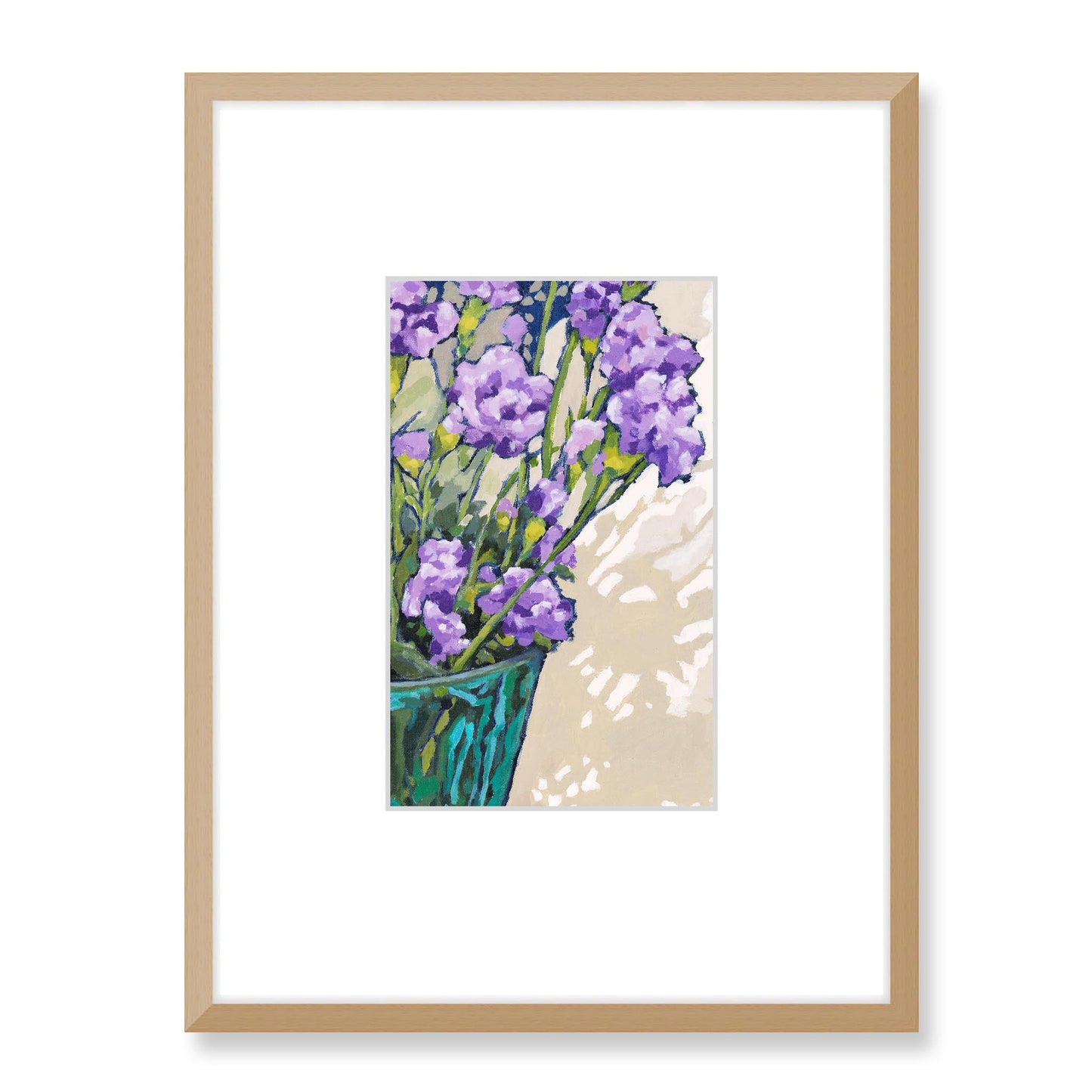 Framed Fine Art Print, Faux Mat - 18x24 inches | Mauve Carnations in Acrylic, FMV-1070, Prints, Fine art, Natural Frame, 45 x 60 cm ,18 x 24 inches