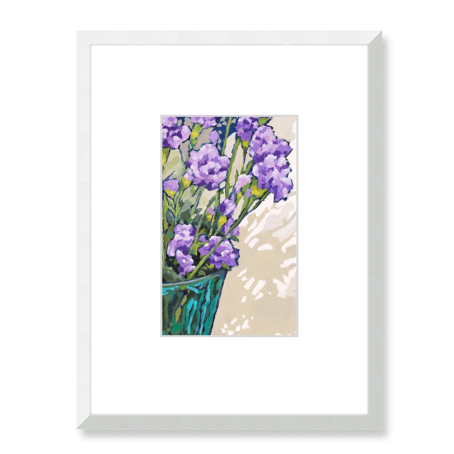 Framed Fine Art Print, Faux Mat - 18x24 inches | Mauve Carnations in Acrylic, FMV-1070, Prints, Fine art, White Frame, 45 x 60 cm ,18 x 24 inches