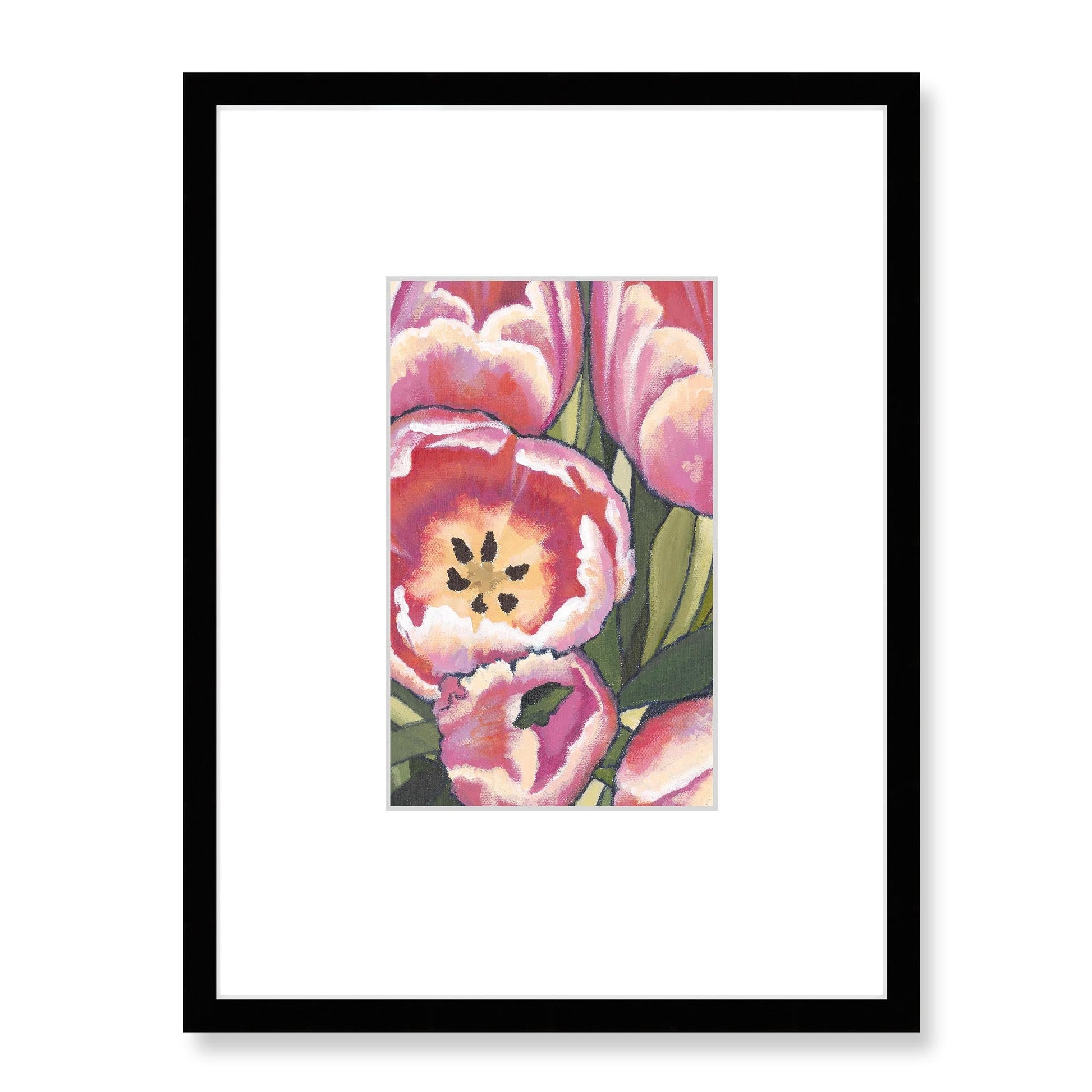 Framed Fine Art Print, Faux Mat - 18x24 inches | Pink Tulips in Acrylic, FMV-1080, Prints, Fine art, Black Frame, 45 x 60 cm ,18 x 24 inches