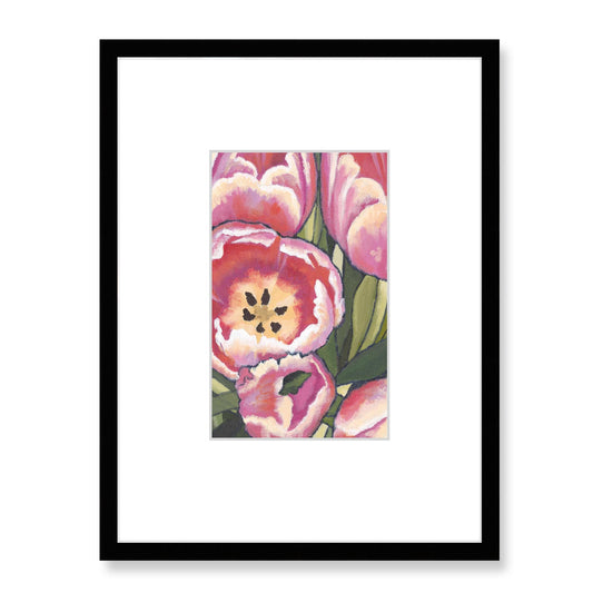 Framed Fine Art Print, Faux Mat - 18x24 inches | Pink Tulips in Acrylic, FMV-1080, Prints, Fine art, Black Frame, 45 x 60 cm ,18 x 24 inches