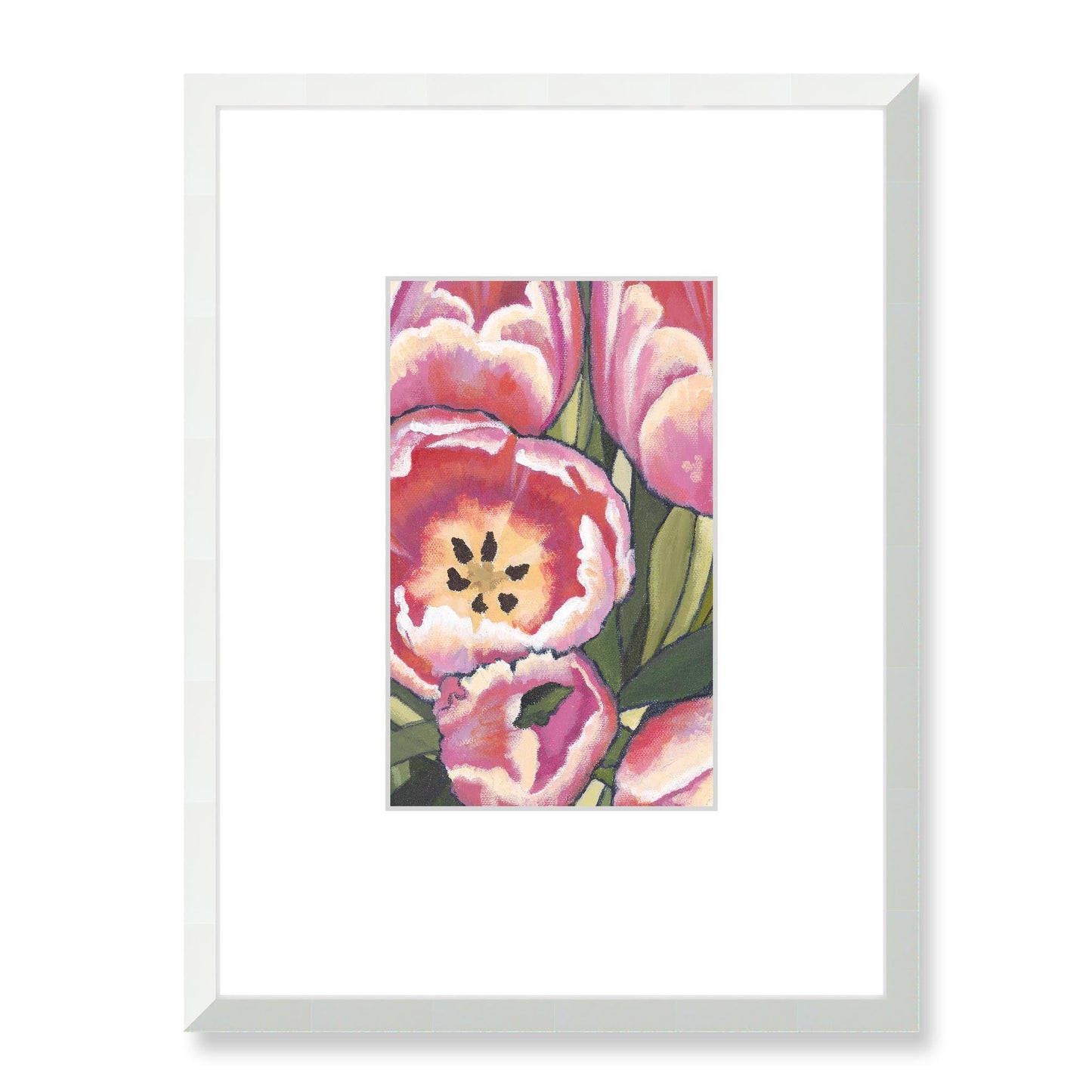 Framed Fine Art Print, Faux Mat - 18x24 inches | Pink Tulips in Acrylic, FMV-1080, Prints, Fine art, White Frame, 45 x 60 cm ,18 x 24 inches