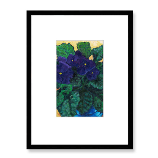 Framed Fine Art Print, Faux Mat - 18x24 inches | African Violets in Acrylic, FMV-1090, Prints, Fine art, Black Frame, 45 x 60 cm ,18 x 24 inches