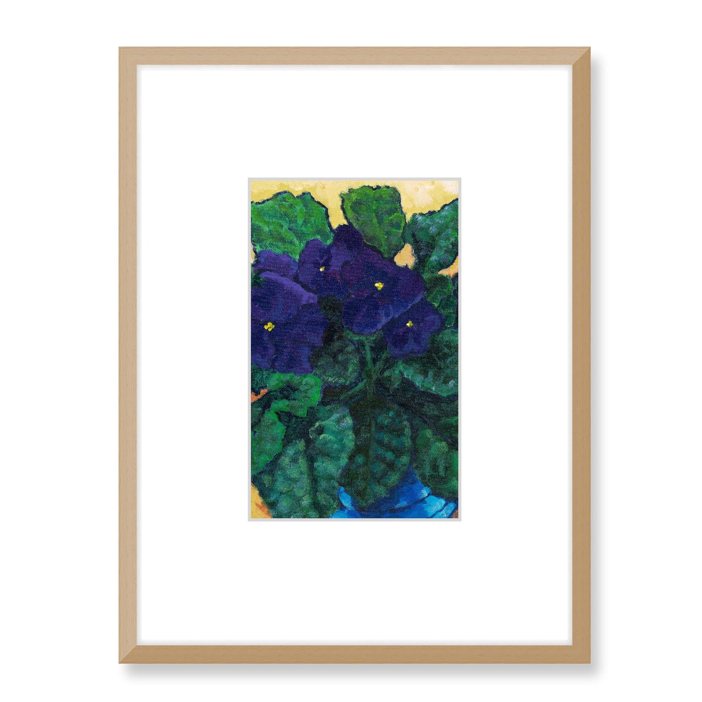 Framed Fine Art Print, Faux Mat - 18x24 inches | African Violets in Acrylic, FMV-1090, Prints, Fine art, Natural Frame, 45 x 60 cm ,18 x 24 inches