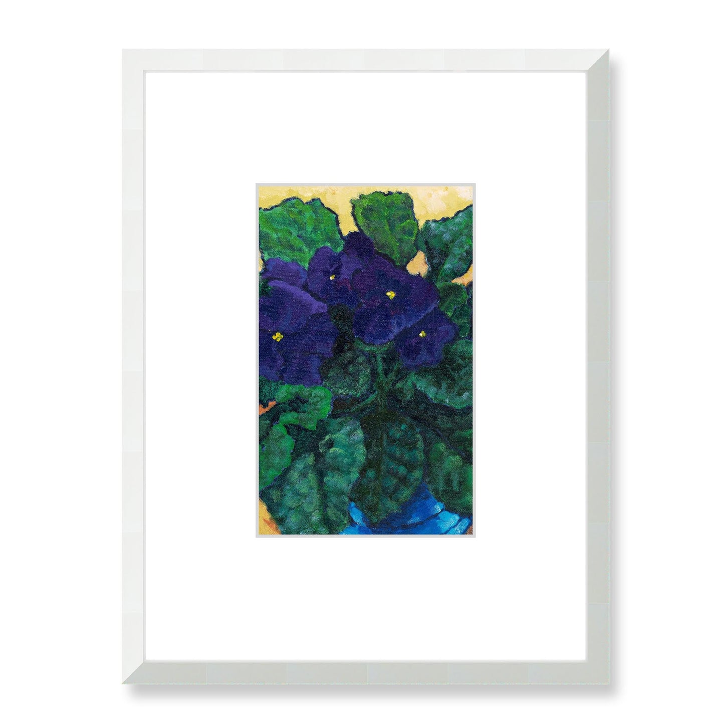 Framed Fine Art Print, Faux Mat - 18x24 inches | African Violets in Acrylic, FMV-1090, Prints, Fine art, White Frame, 45 x 60 cm ,18 x 24 inches