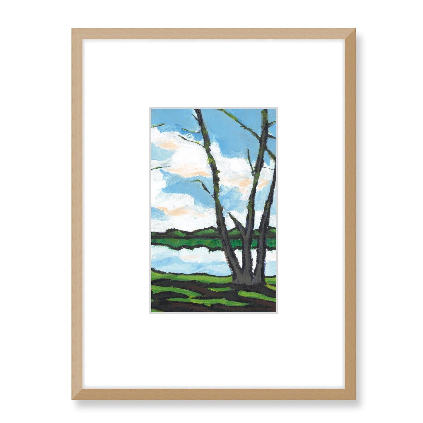 Framed Fine Art Print, Faux Mat - 18x24 inches | Lakeshore in Acrylic FMV-1100-001, Prints, Fine art, Natural Frame, 45 x 60 cm ,18 x 24 inches