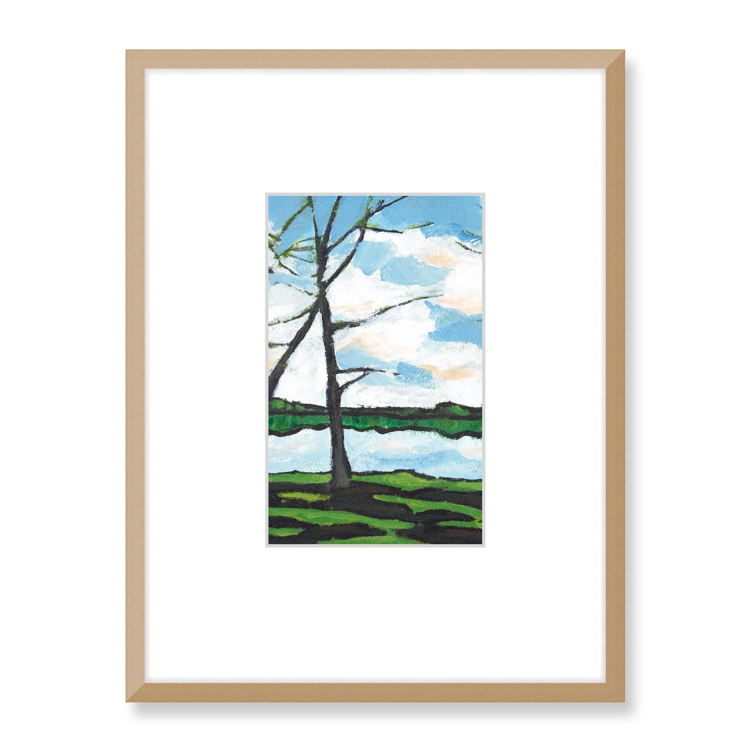 Framed Fine Art Print, Faux Mat - 18x24 inches | Lakeshore in Acrylic FMV-1100-002, Prints, Fine art, Natural Frame, 45 x 60 cm ,18 x 24 inches