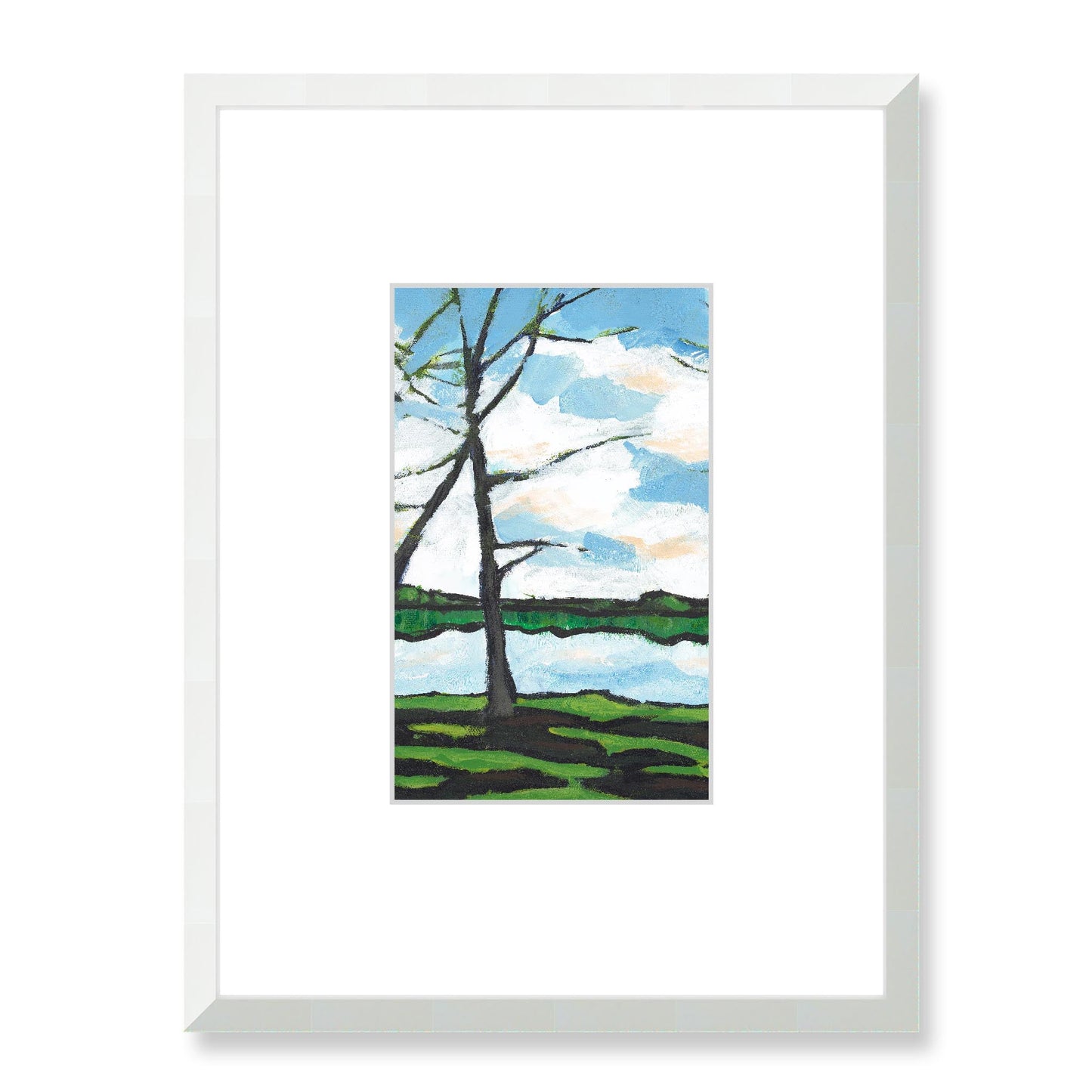 Framed Fine Art Print, Faux Mat - 18x24 inches | Lakeshore in Acrylic FMV-1100-002, Prints, Fine art, White Frame, 45 x 60 cm ,18 x 24 inches