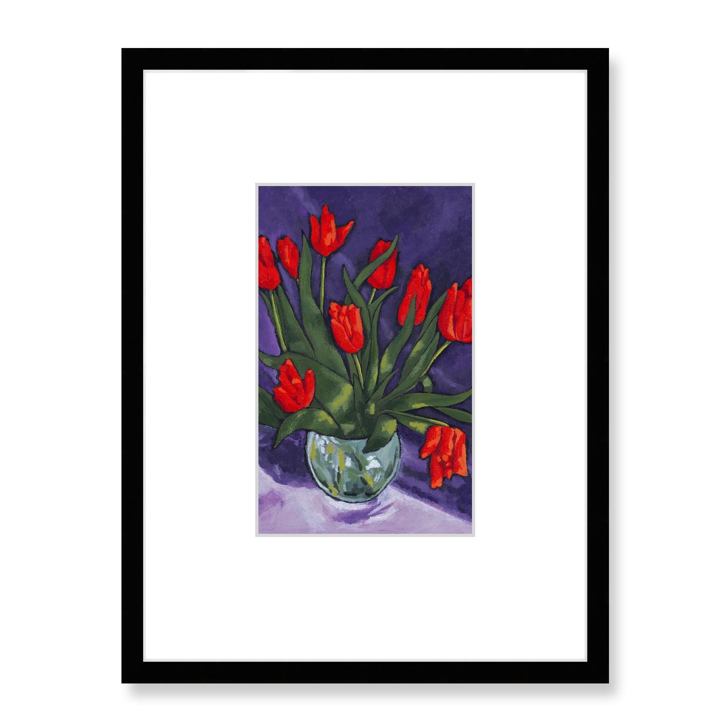 Framed Fine Art Print, Faux Mat - 18x24 inches | Red Tulips in Acrylic, FMV-1110-001, Prints, Fine art, Black Frame, 45 x 60 cm ,18 x 24 inches