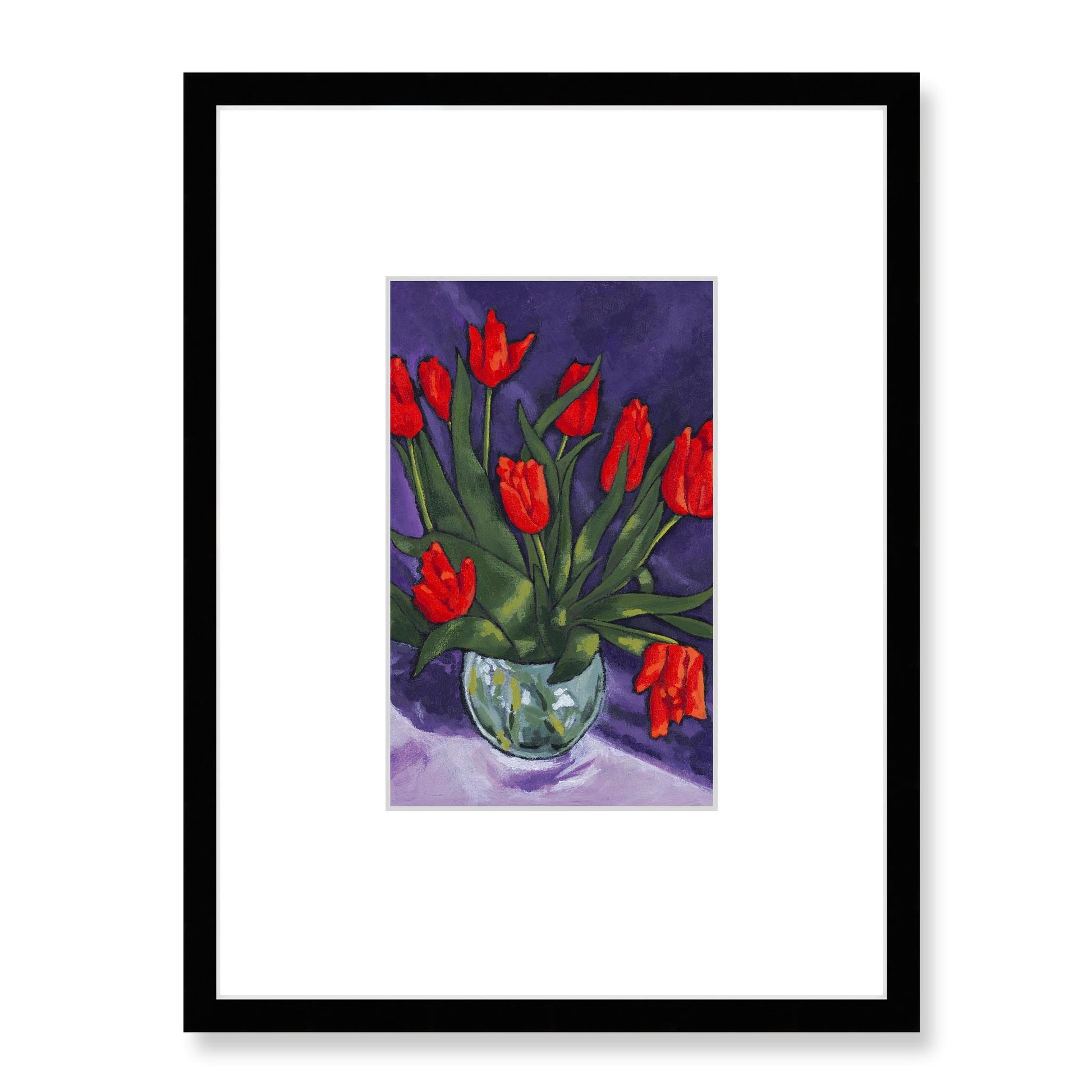 Framed Fine Art Print, Faux Mat - 18x24 inches | Red Tulips in Acrylic, FMV-1110-001, Prints, Fine art, Black Frame, 45 x 60 cm ,18 x 24 inches