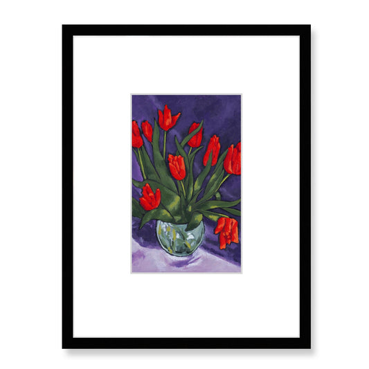 Framed Fine Art Print, Faux Mat - 18x24 inches | Red Tulips in Acrylic, FMV-1110-001, Prints, Fine art, Black Frame, 45 x 60 cm ,18 x 24 inches