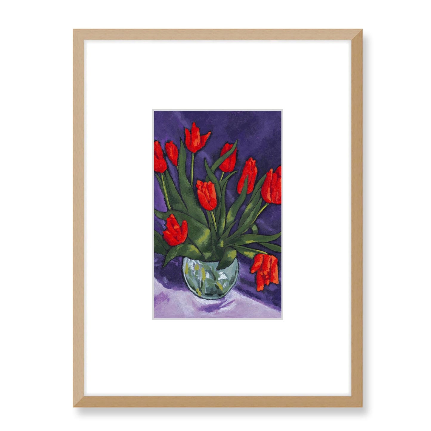 Framed Fine Art Print, Faux Mat - 18x24 inches | Red Tulips in Acrylic, FMV-1110-001, Prints, Fine art, Natural Frame, 45 x 60 cm ,18 x 24 inches