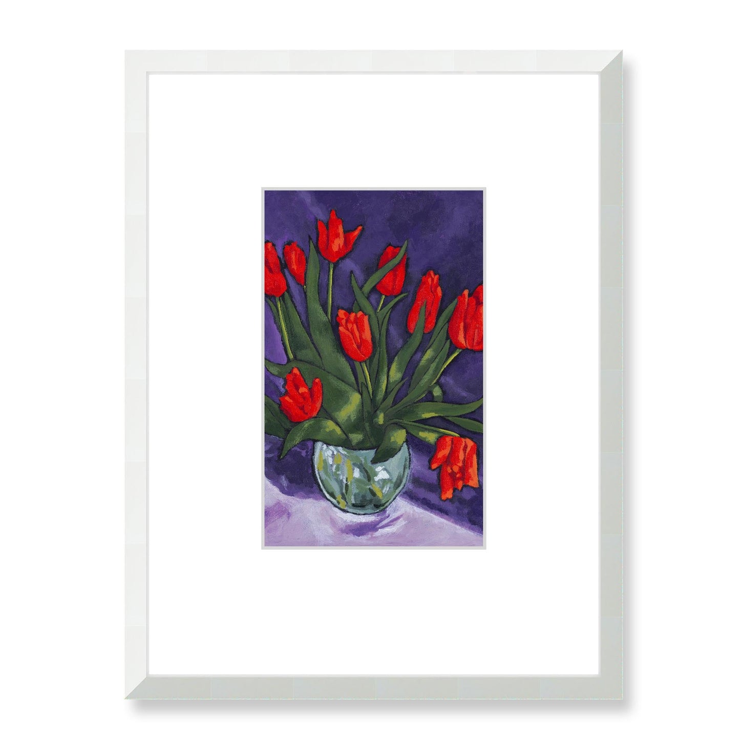Framed Fine Art Print, Faux Mat - 18x24 inches | Red Tulips in Acrylic, FMV-1110-001, Prints, Fine art, White Frame, 45 x 60 cm ,18 x 24 inches