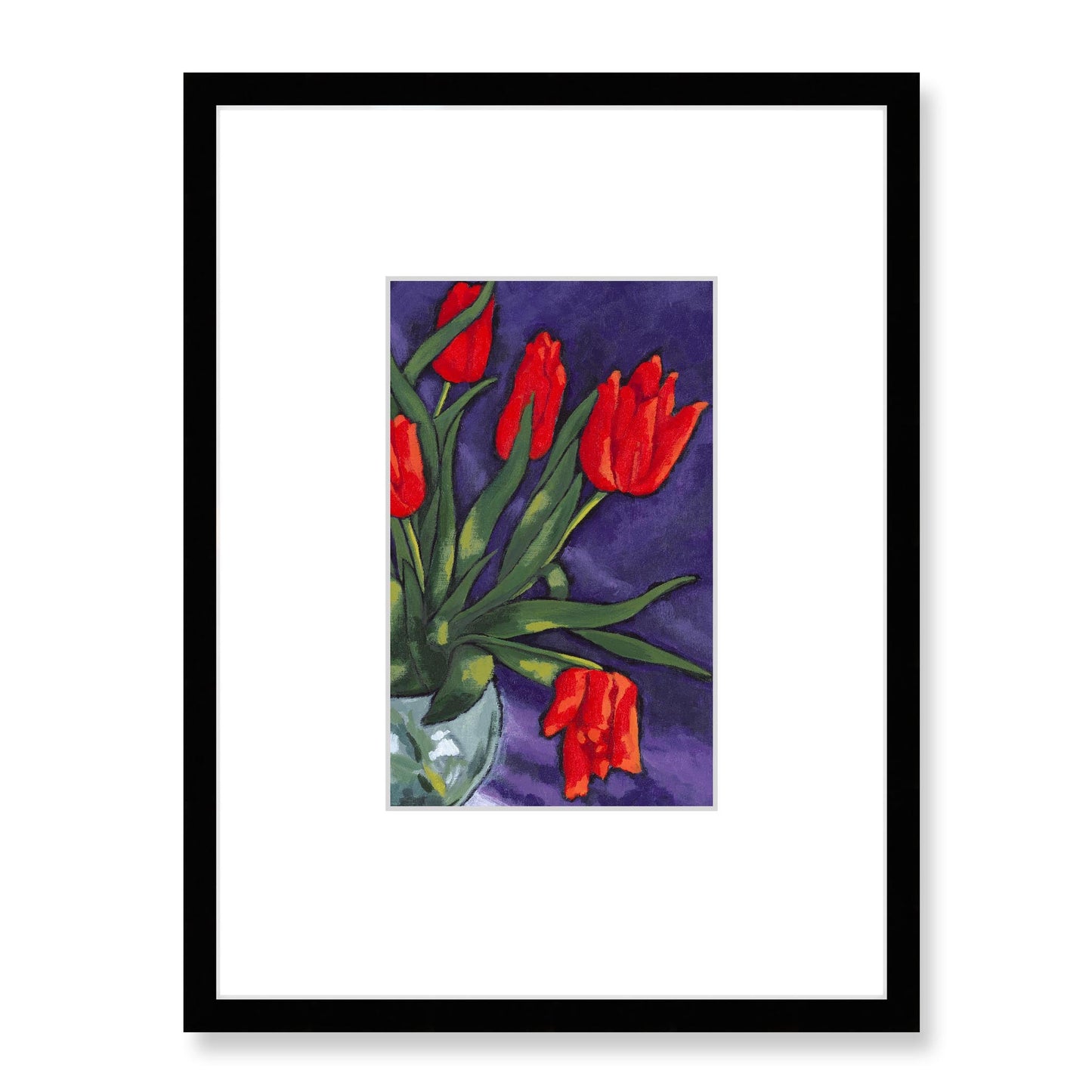 Framed Fine Art Print, Faux Mat - 18x24 inches | Red Tulips in Acrylic, FMV-1110-002, Prints, Fine art, Black Frame, 45 x 60 cm ,18 x 24 inches