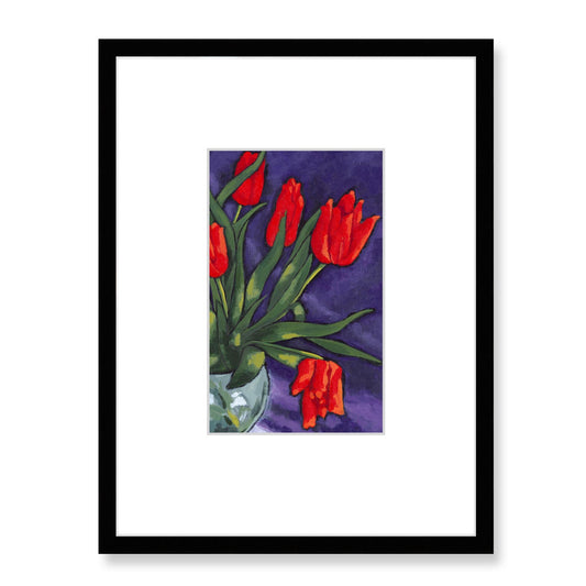 Framed Fine Art Print, Faux Mat - 18x24 inches | Red Tulips in Acrylic, FMV-1110-002, Prints, Fine art, Black Frame, 45 x 60 cm ,18 x 24 inches