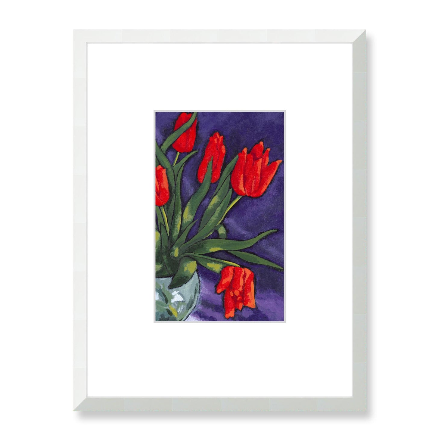 Framed Fine Art Print, Faux Mat - 18x24 inches | Red Tulips in Acrylic, FMV-1110-002, Prints, Fine art, White Frame, 45 x 60 cm ,18 x 24 inches