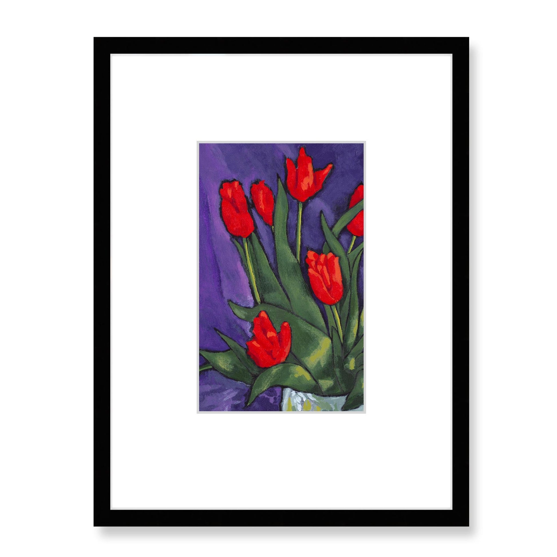 Framed Fine Art Print, Faux Mat - 18x24 inches | Red Tulips in Acrylic, FMV-1110-003, Prints, Fine art, Black Frame, 45 x 60 cm ,18 x 24 inches