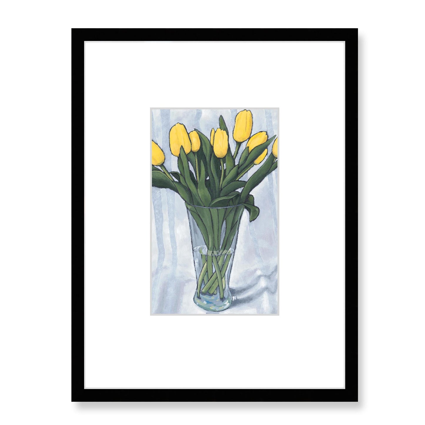Framed Fine Art Print, Faux Mat - 18x24 inches | Yellow Tulips in Acrylic, FMV-1120-001, Prints, Fine art, Black Frame, 45 x 60 cm ,18 x 24 inches