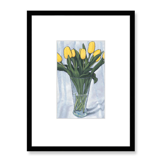 Framed Fine Art Print, Faux Mat - 18x24 inches | Yellow Tulips in Acrylic, FMV-1120-001, Prints, Fine art, Black Frame, 45 x 60 cm ,18 x 24 inches