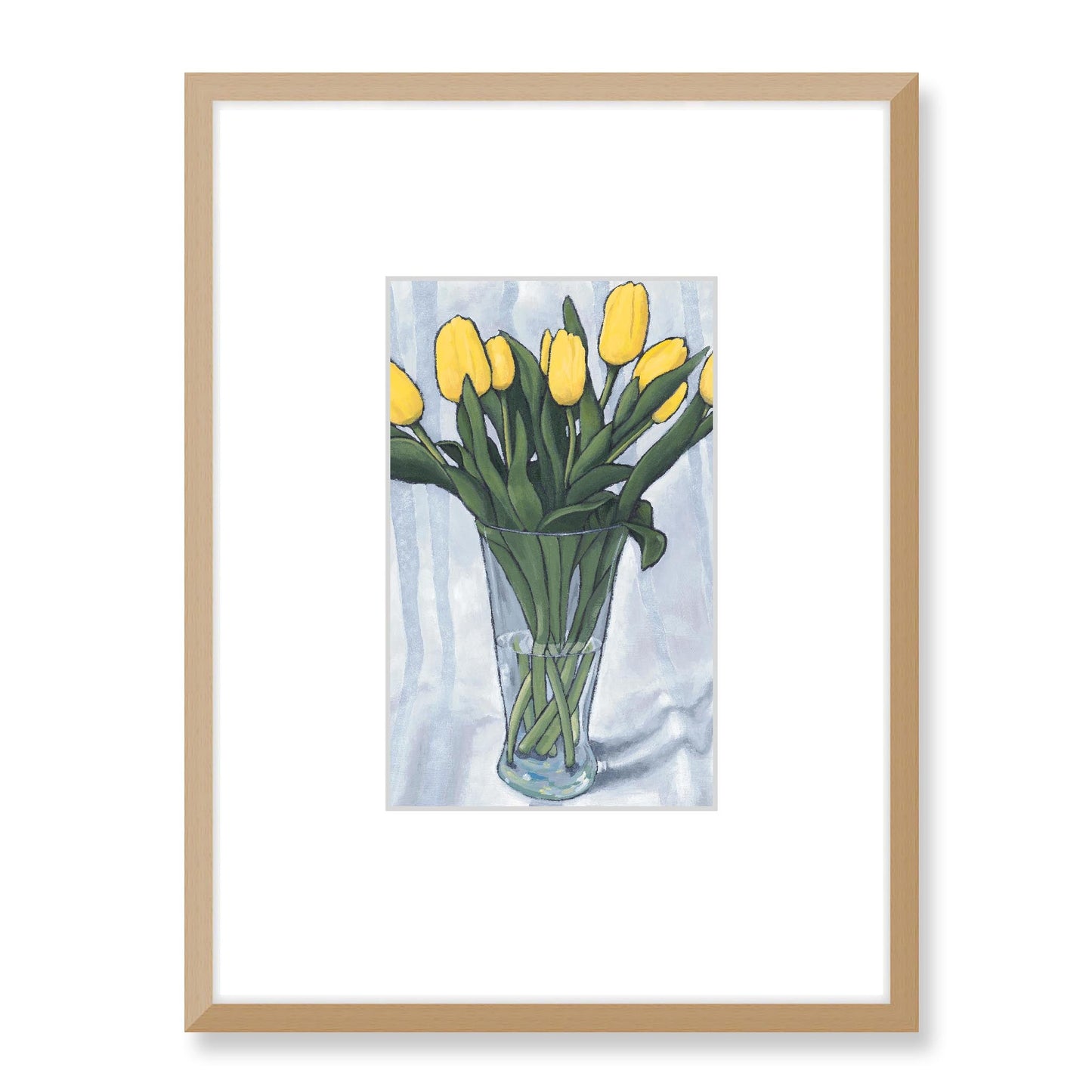 Framed Fine Art Print, Faux Mat - 18x24 inches | Yellow Tulips in Acrylic, FMV-1120-001, Prints, Fine art, Natural Frame, 45 x 60 cm ,18 x 24 inches