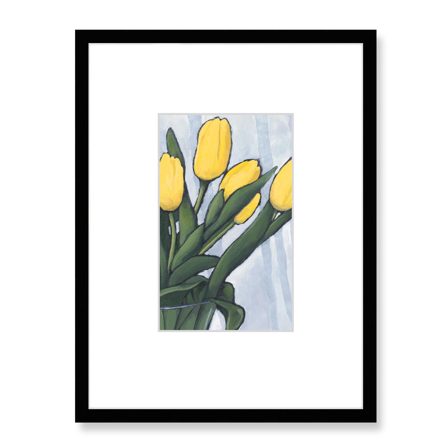 Framed Fine Art Print, Faux Mat - 18x24 inches | Yellow Tulips in Acrylic, FMV-1120-002, Prints, Fine art, Black Frame, 45 x 60 cm ,18 x 24 inches