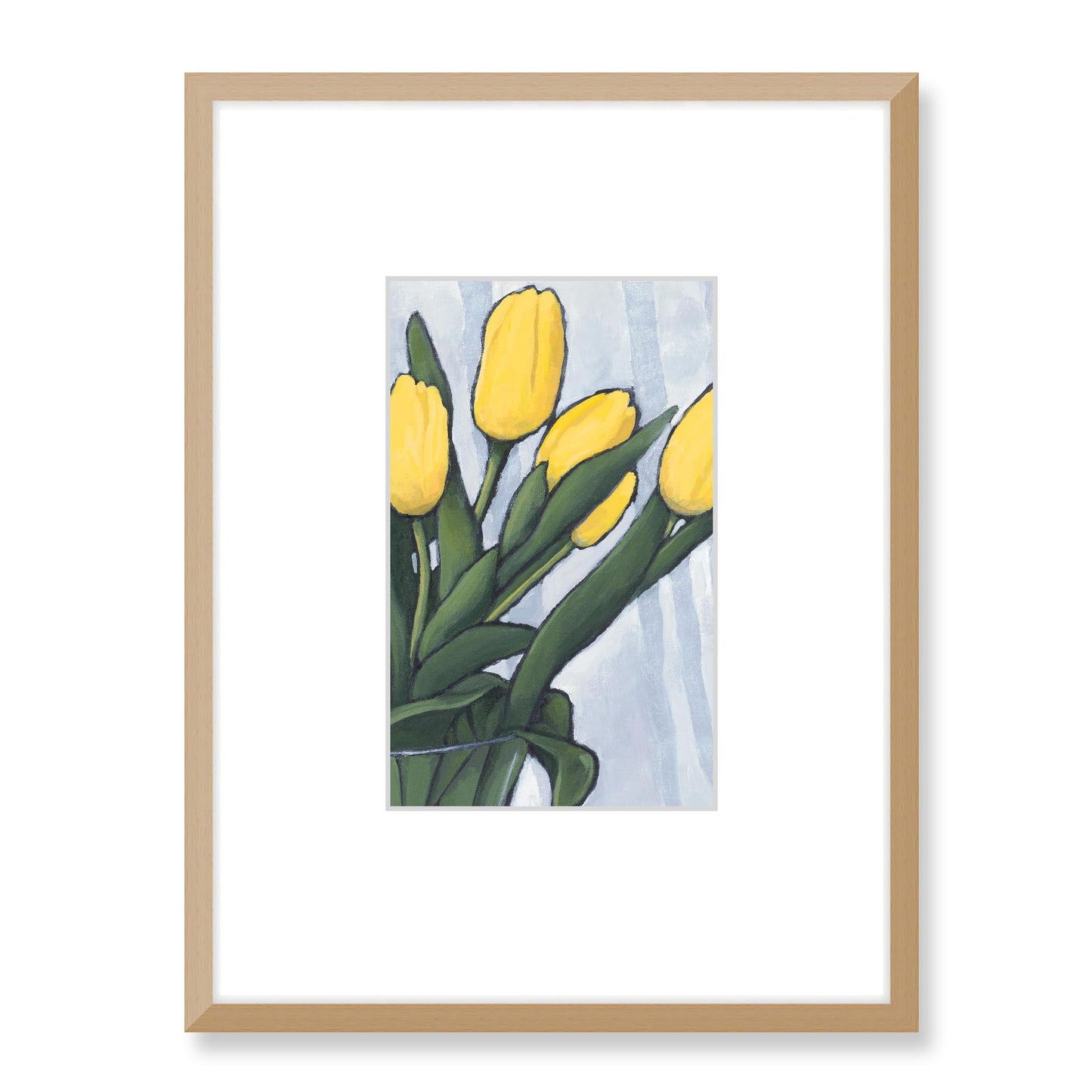 Framed Fine Art Print, Faux Mat - 18x24 inches | Yellow Tulips in Acrylic, FMV-1120-002, Prints, Fine art, Natural Frame, 45 x 60 cm ,18 x 24 inches