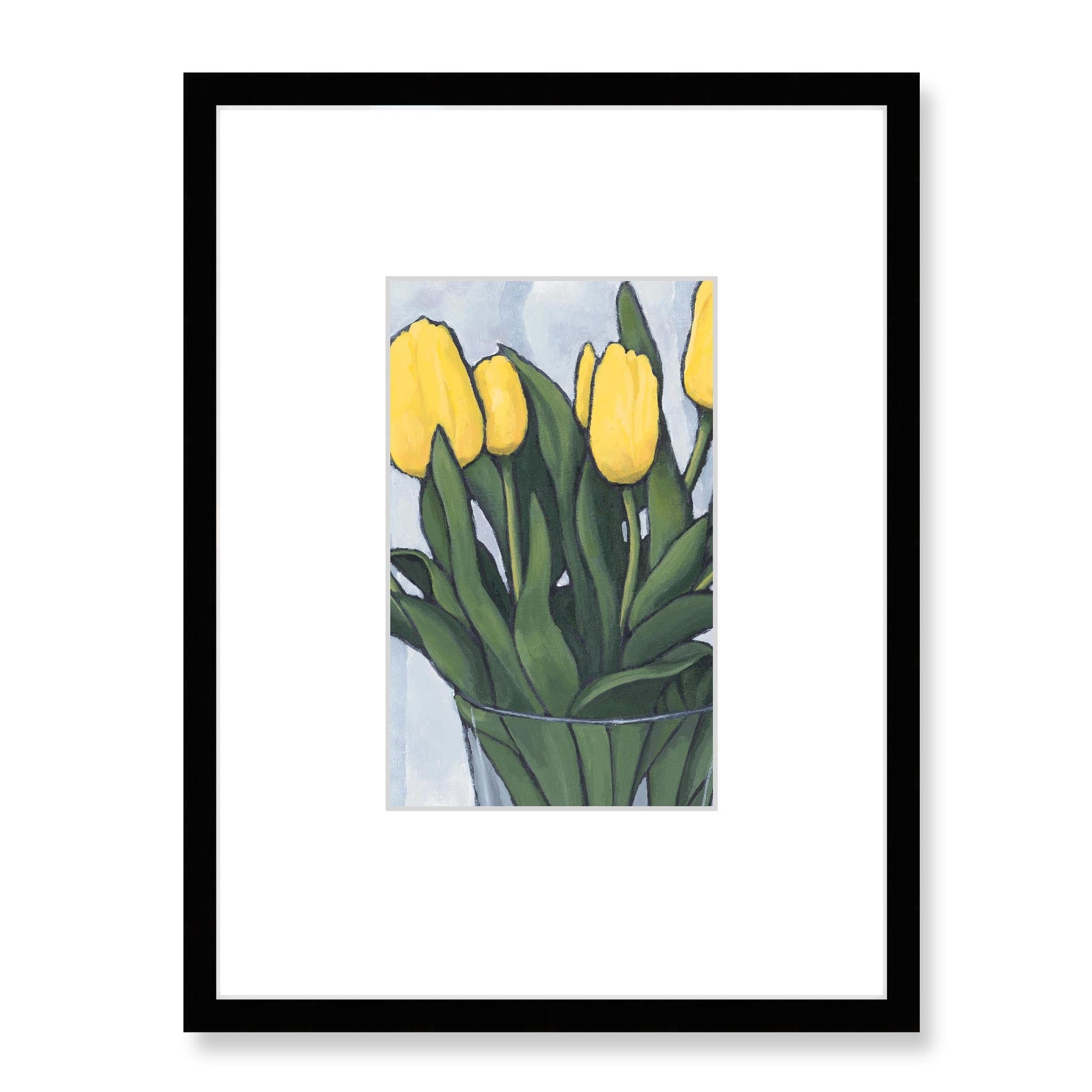 Framed Fine Art Print, Faux Mat - 18x24 inches | Yellow Tulips in Acrylic, FMV-1120-003, Prints, Fine art, Black Frame, 45 x 60 cm ,18 x 24 inches