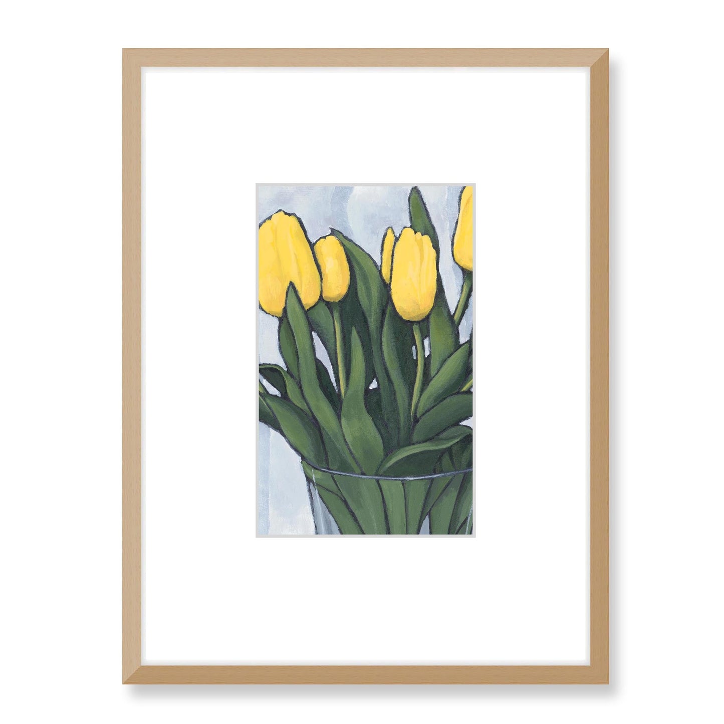 Framed Fine Art Print, Faux Mat - 18x24 inches | Yellow Tulips in Acrylic, FMV-1120-003, Prints, Fine art, Natural Frame, 45 x 60 cm ,18 x 24 inches