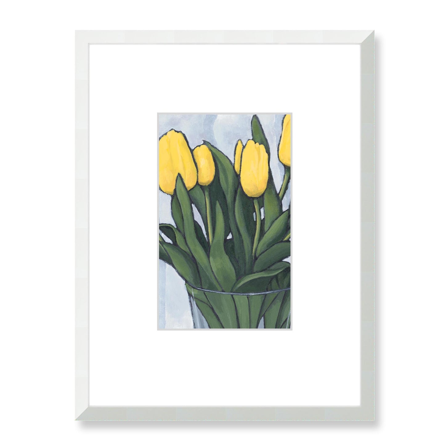 Framed Fine Art Print, Faux Mat - 18x24 inches | Yellow Tulips in Acrylic, FMV-1120-003, Prints, Fine art, White Frame, 45 x 60 cm ,18 x 24 inches