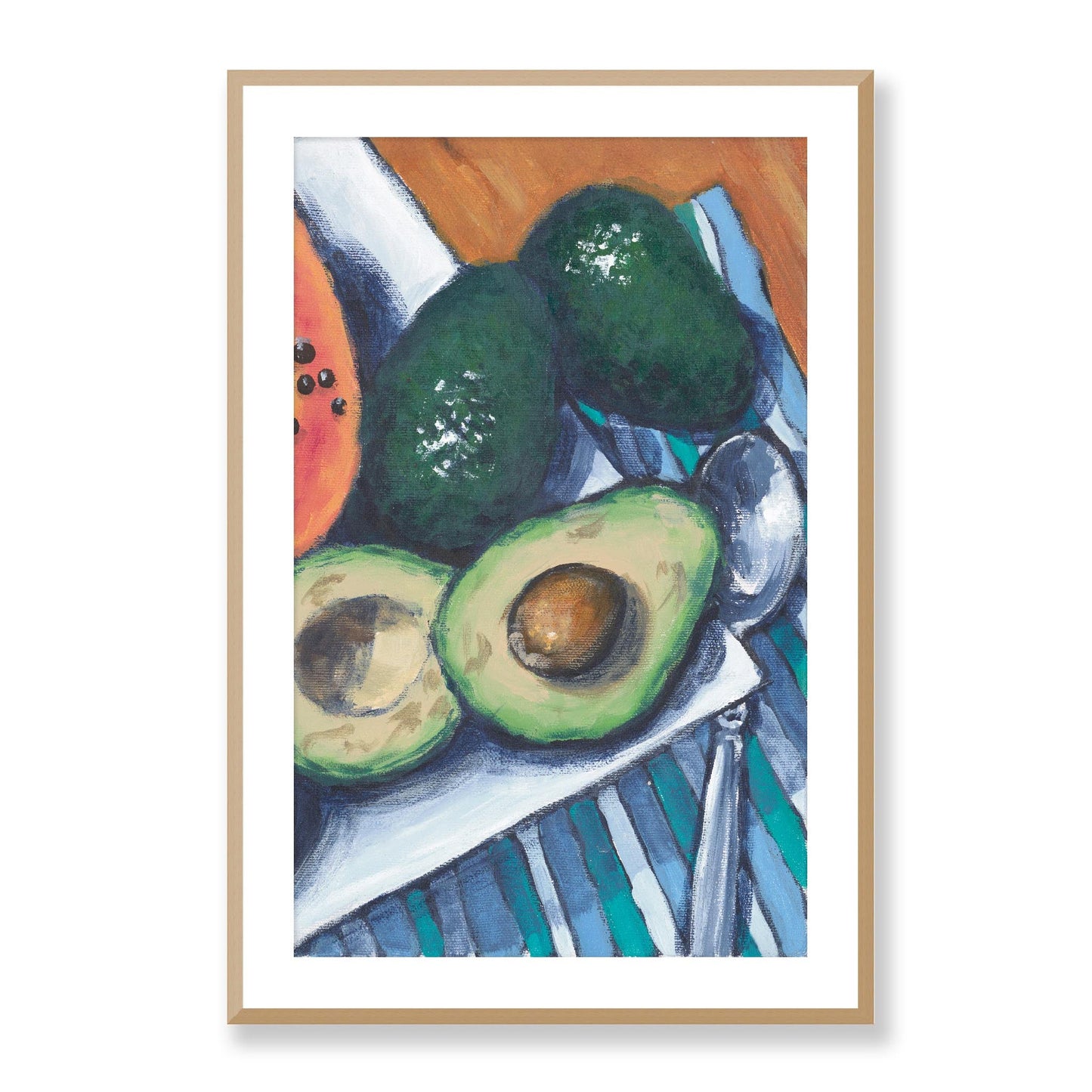 Framed Fine Art Print, White Mat - 11x14 16x20 20x28 | Papaya & Avocados in Acrylic, fp2-1000-1105R, , Fine art, Natural Frame, 61 x 91 cm ,24 x 36 inches