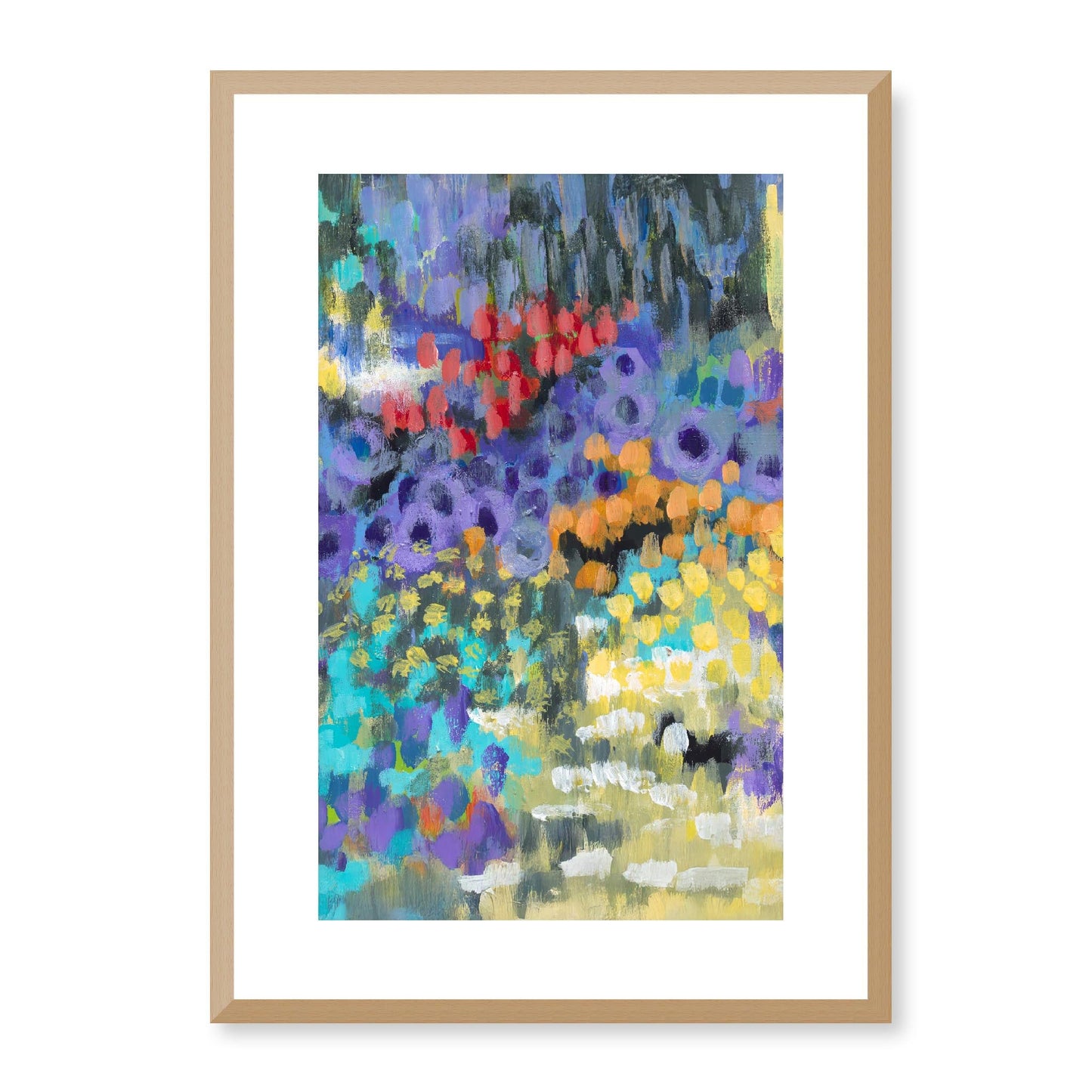 Framed Fine Art Print, White Mat - 14x20 19x28 24x36  | Floral Garden Two in Acrylic, fp2-1000-1145C, , Fine art, Natural Frame, 36 x 51 cm ,14 x 20 inches