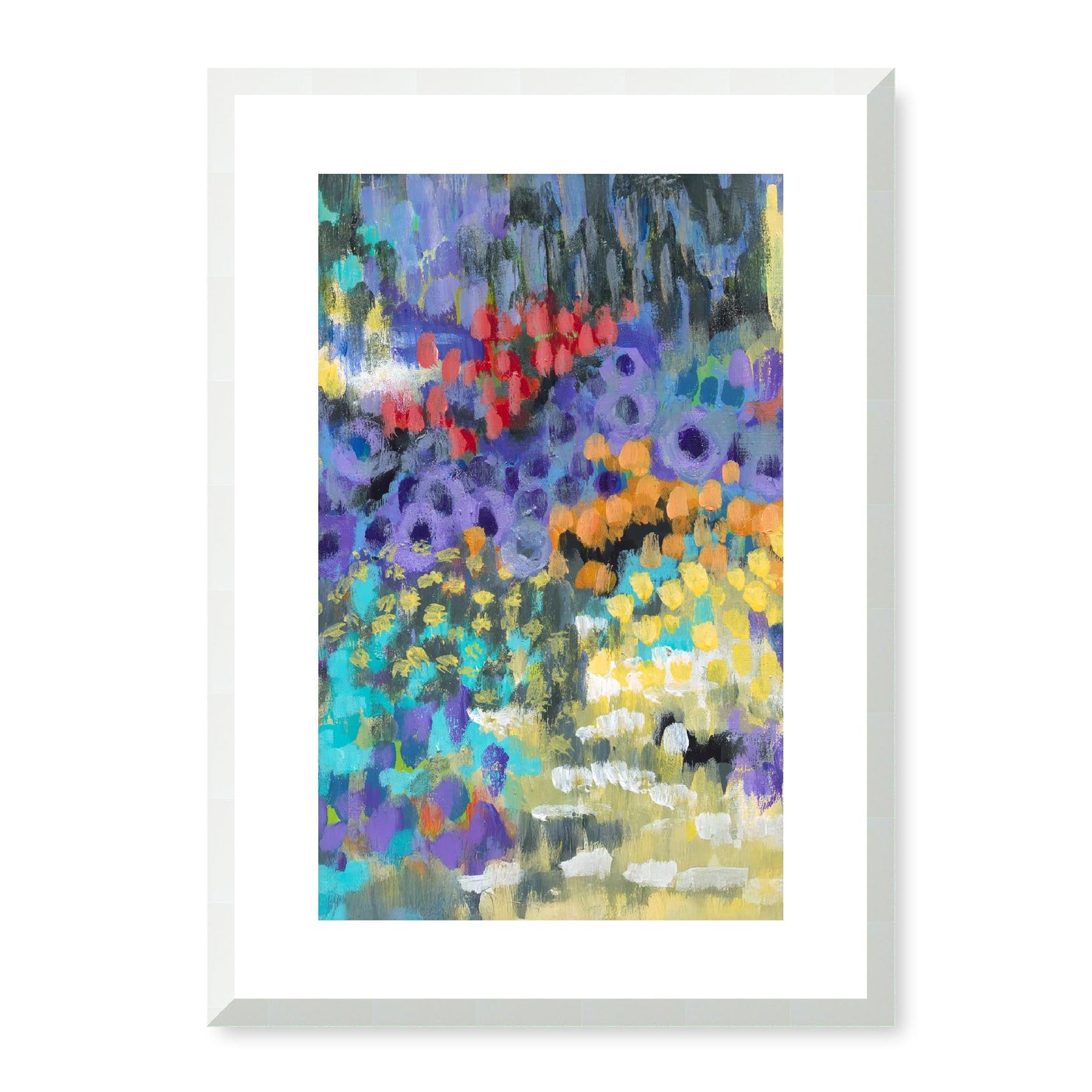 Framed Fine Art Print, White Mat - 14x20 19x28 24x36  | Floral Garden Two in Acrylic, fp2-1000-1145C, , Fine art, White Frame, 36 x 51 cm ,14 x 20 inches
