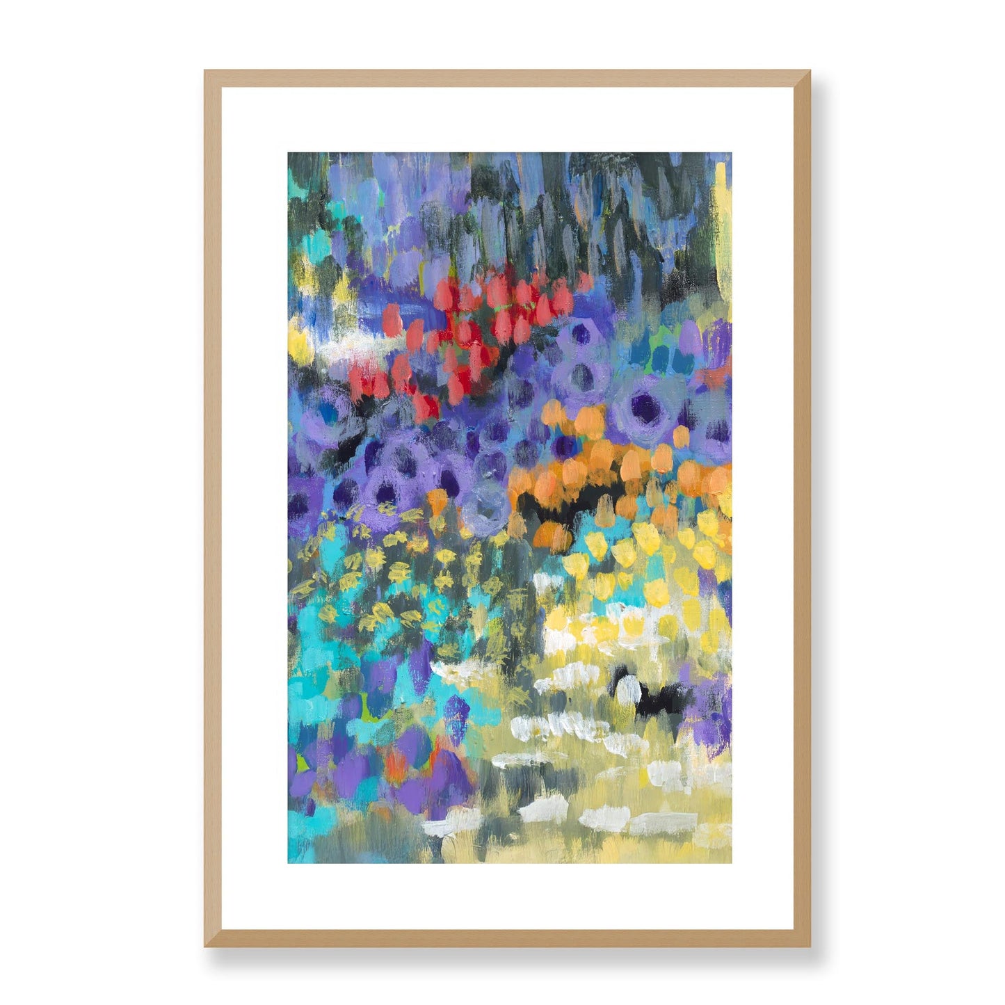 Framed Fine Art Print, White Mat - 14x20 19x28 24x36  | Floral Garden Two in Acrylic, fp2-1000-1145C, , Fine art, Natural Frame, 48 x 71 cm ,19 x 28 inches