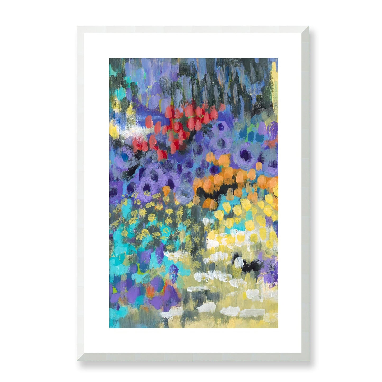 Framed Fine Art Print, White Mat - 14x20 19x28 24x36  | Floral Garden Two in Acrylic, fp2-1000-1145C, , Fine art, White Frame, 48 x 71 cm ,19 x 28 inches