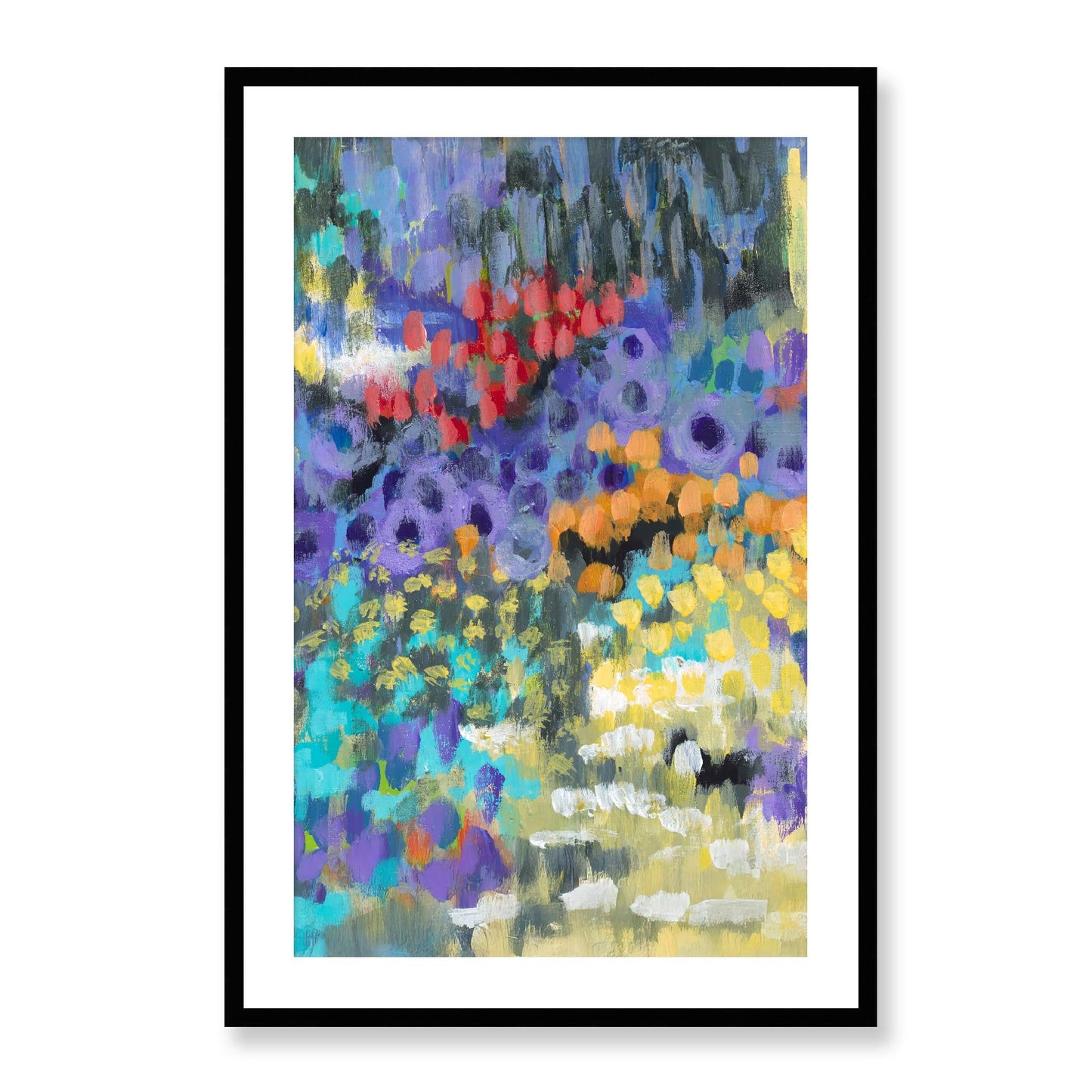 Framed Fine Art Print, White Mat - 14x20 19x28 24x36  | Floral Garden Two in Acrylic, fp2-1000-1145C, , Fine art, Black Frame, 61 x 91 cm ,24 x 36 inches