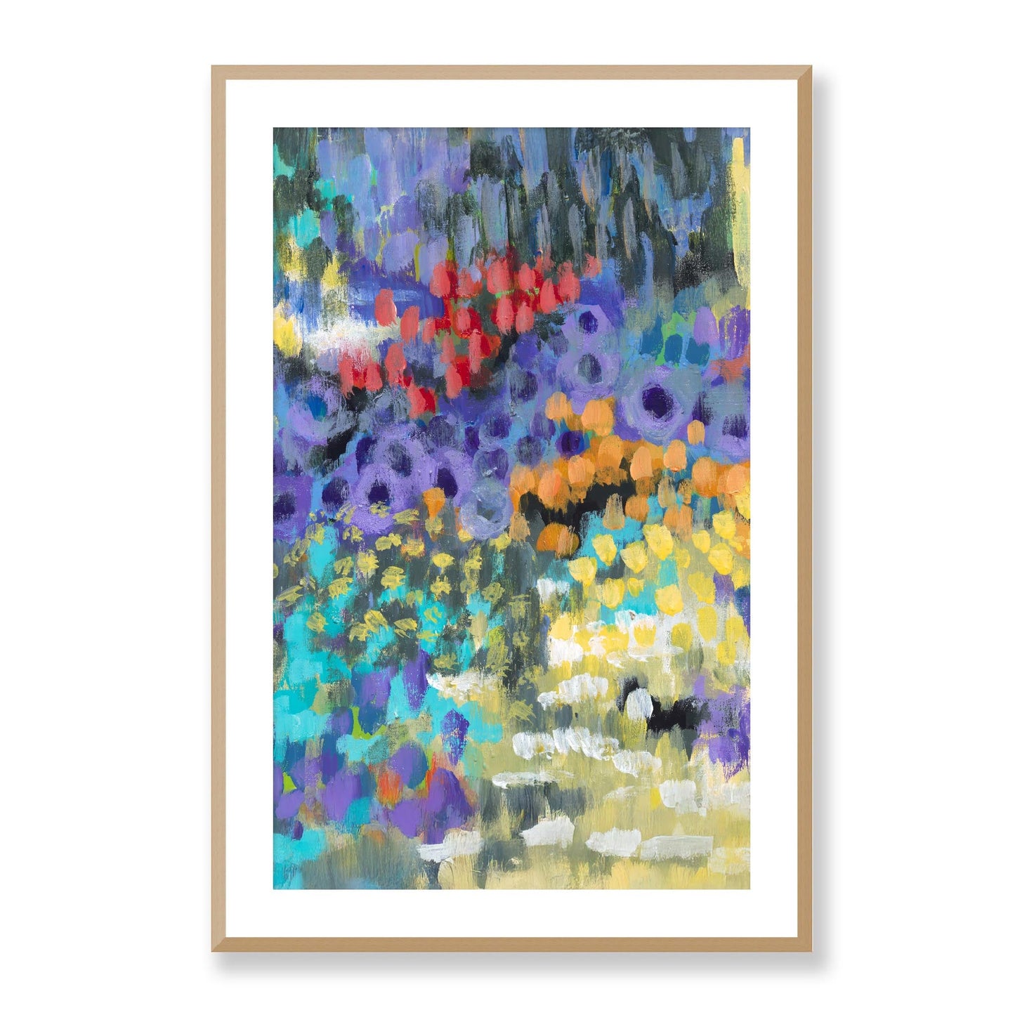 Framed Fine Art Print, White Mat - 14x20 19x28 24x36  | Floral Garden Two in Acrylic, fp2-1000-1145C, , Fine art, Natural Frame, 61 x 91 cm ,24 x 36 inches
