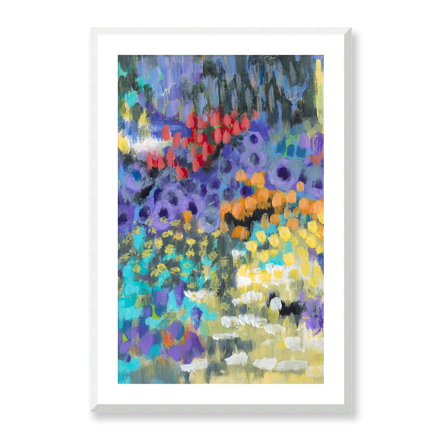 Framed Fine Art Print, White Mat - 14x20 19x28 24x36  | Floral Garden Two in Acrylic, fp2-1000-1145C, , Fine art, White Frame, 61 x 91 cm ,24 x 36 inches