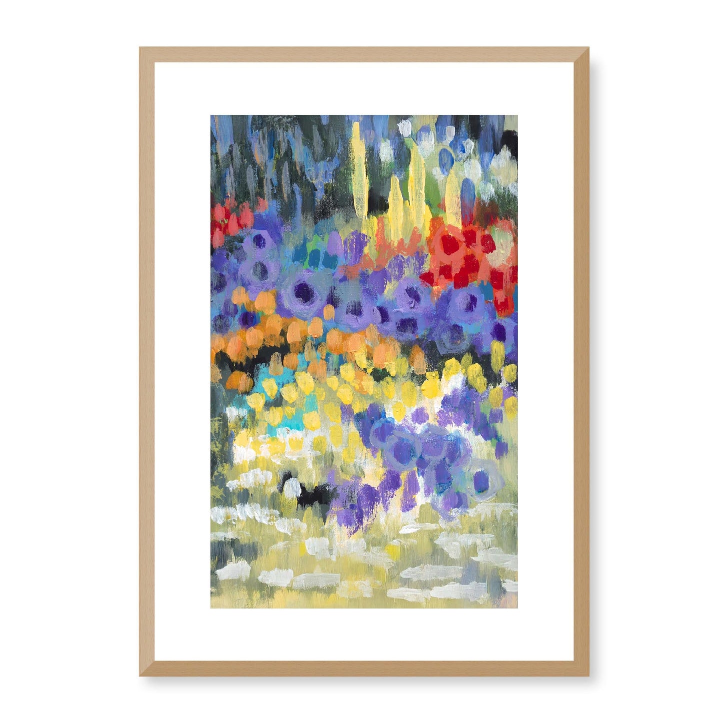 Framed Fine Art Print, White Mat - 11x14 16x20 20x28 | Floral Garden Two in Acrylic, fp2-1000-1145R, Prints, Fine art, Natural Frame, 36 x 51 cm ,14 x 20 inches