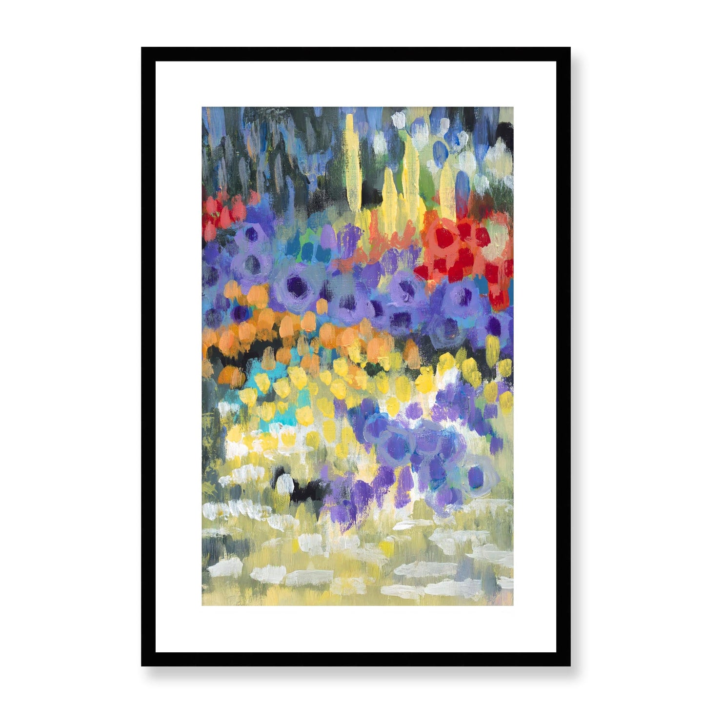 Framed Fine Art Print, White Mat - 11x14 16x20 20x28 | Floral Garden Two in Acrylic, fp2-1000-1145R, Prints, Fine art, Black Frame, 48 x 71 cm ,19 x 28 inches