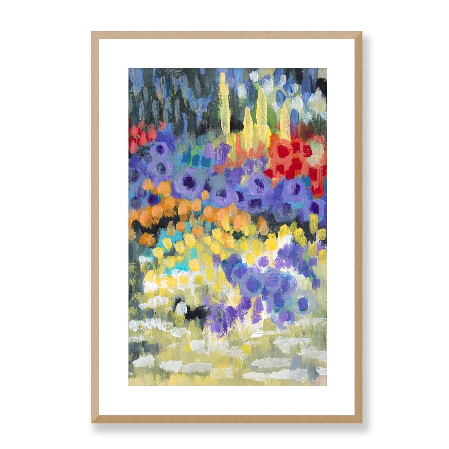Framed Fine Art Print, White Mat - 11x14 16x20 20x28 | Floral Garden Two in Acrylic, fp2-1000-1145R, Prints, Fine art, Natural Frame, 48 x 71 cm ,19 x 28 inches