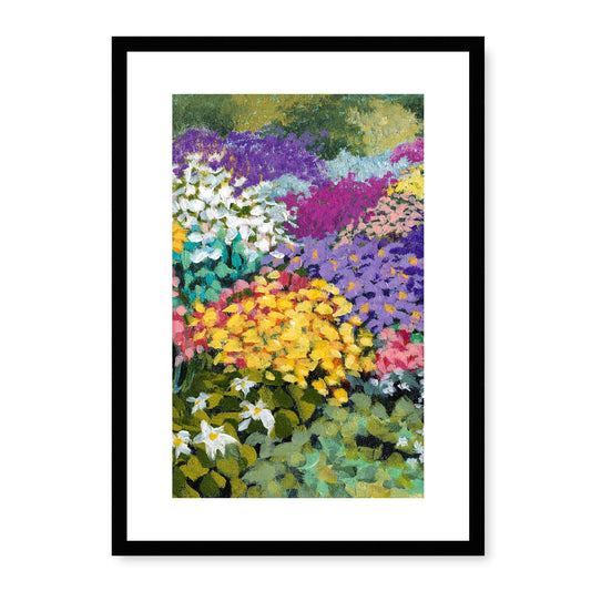 Framed Fine Art Print, White Mat - 14x20 19x28 24x36  | Floral Garden Three in Acrylic, fp2-1000-1147C, Prints, Fine art, Black Frame, 36 x 51 cm ,14 x 20 inches
