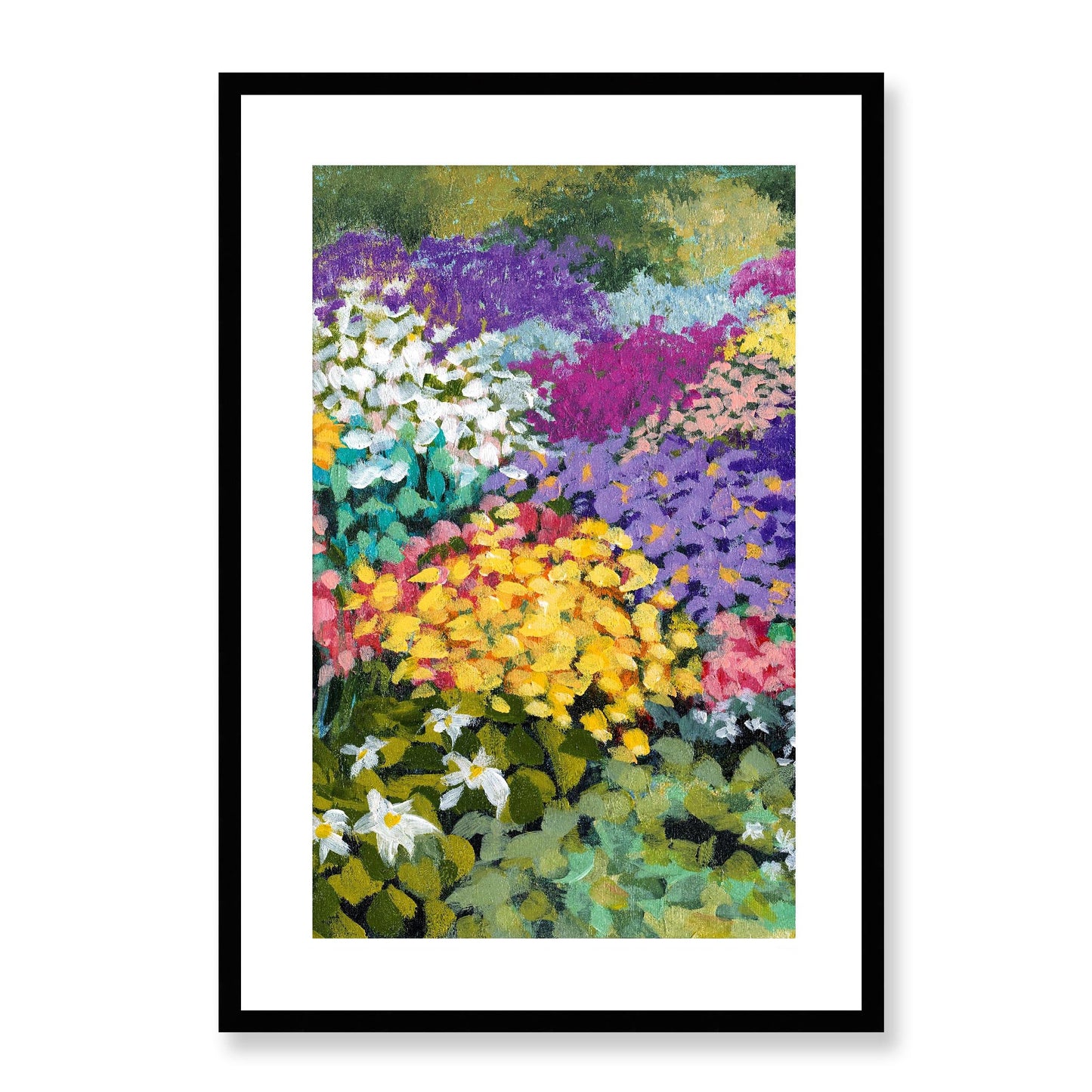 Framed Fine Art Print, White Mat - 14x20 19x28 24x36  | Floral Garden Three in Acrylic, fp2-1000-1147C, Prints, Fine art, Black Frame, 48 x 71 cm ,19 x 28 inches
