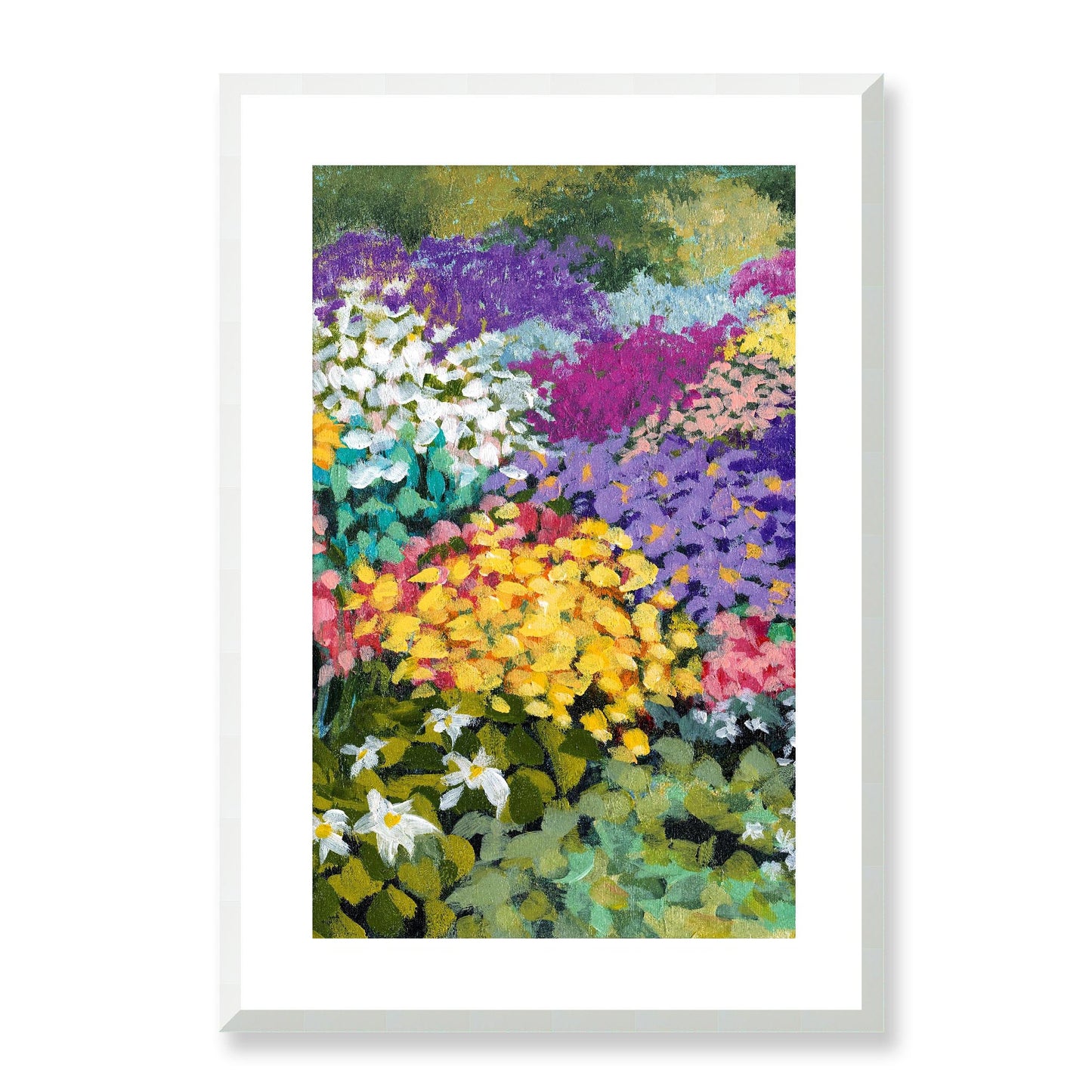 Framed Fine Art Print, White Mat - 14x20 19x28 24x36  | Floral Garden Three in Acrylic, fp2-1000-1147C, Prints, Fine art, White Frame, 48 x 71 cm ,19 x 28 inches